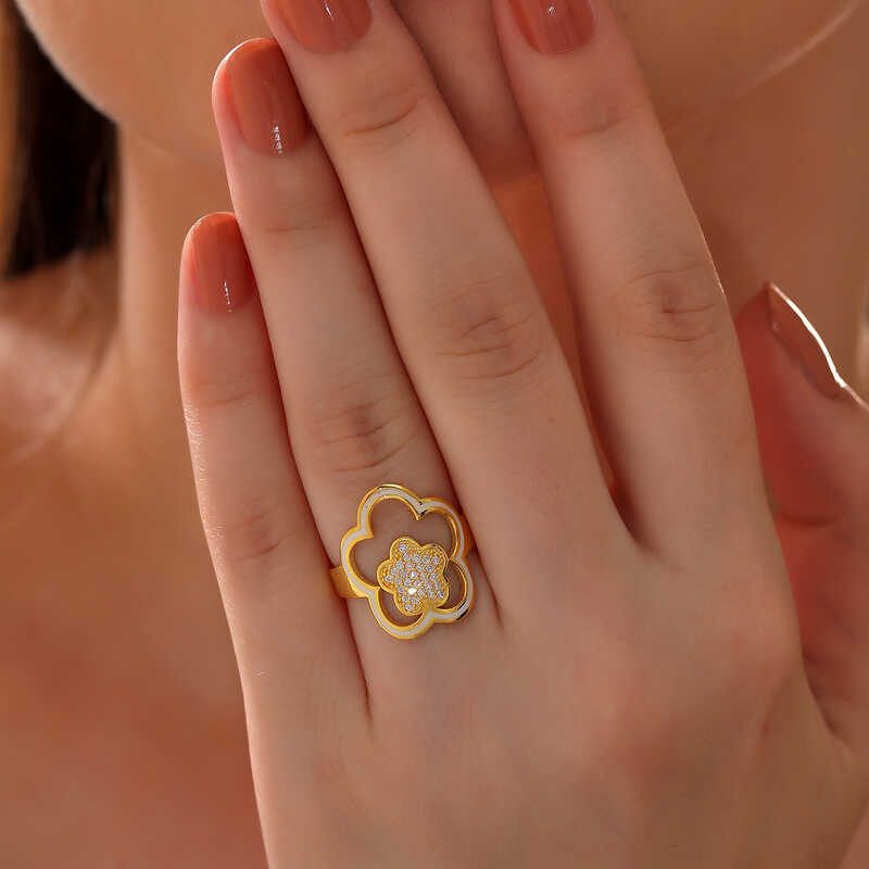 Silver Gold Flower Patterned Women’s Ring