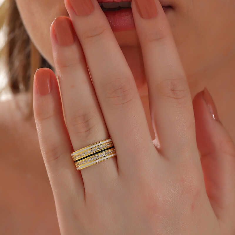 Silver Gold Zircon Stone Women’s Ring