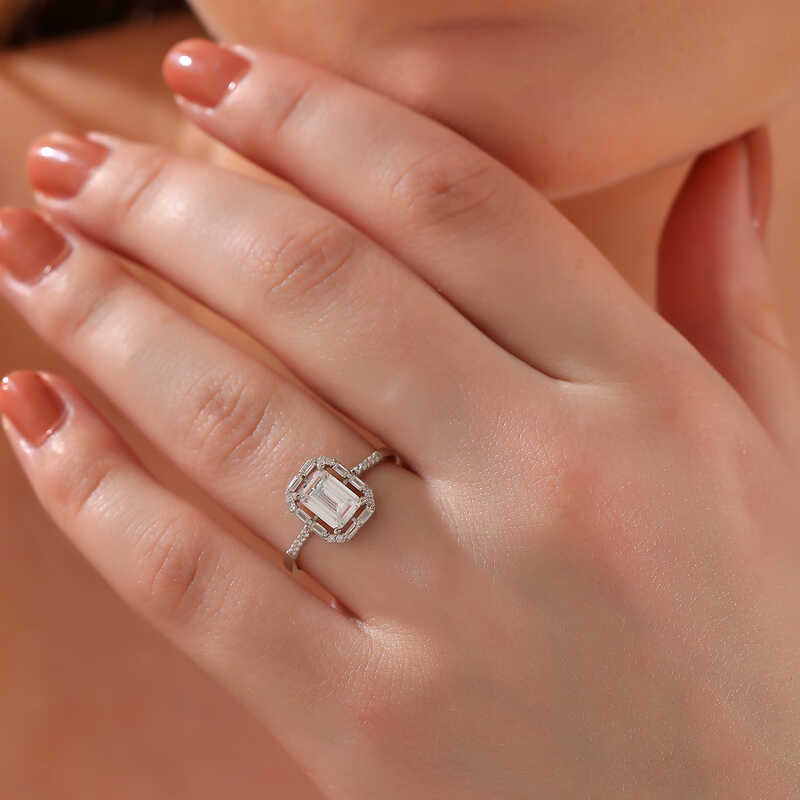 Silver White Baguette Stone Women’s Ring