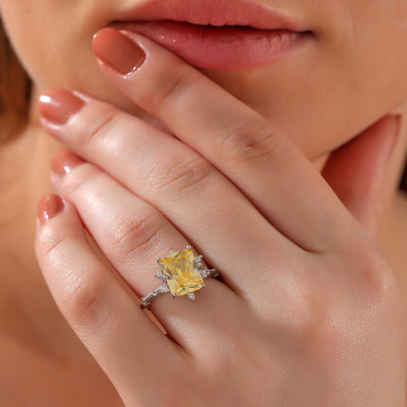 Silver Yellow Zircon Stone Women’s Ring