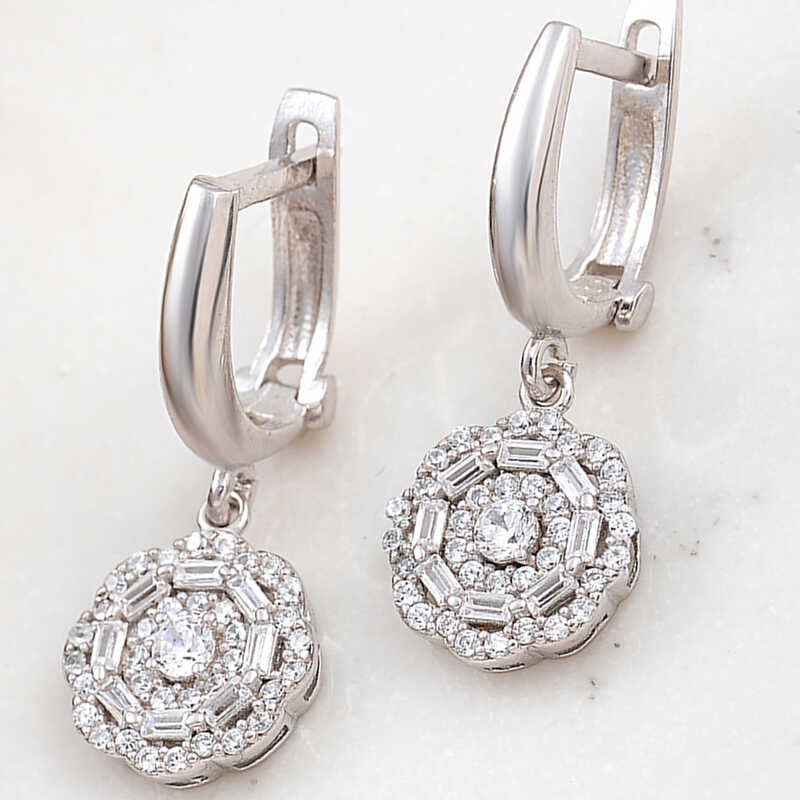 Silver Zircon Stone Flower Women’s Earrings