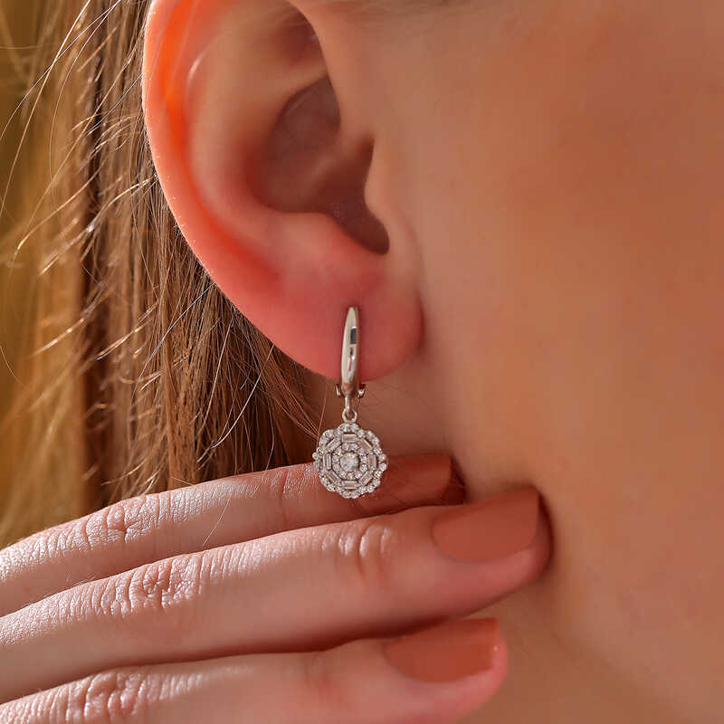 Silver Zircon Stone Flower Women’s Earrings