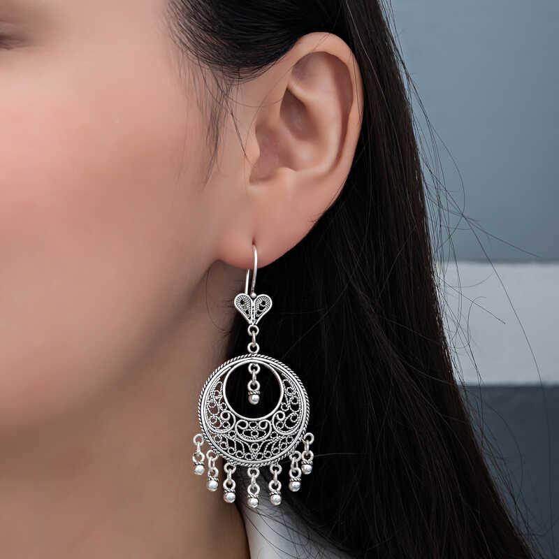 Silver Circle Filigree Dangle Women’s Earrings