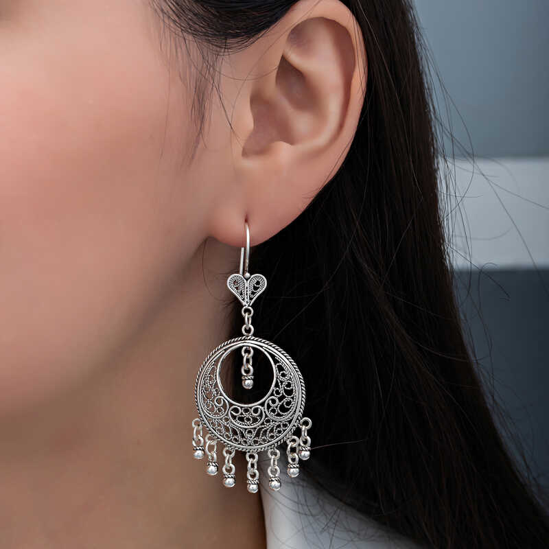 Silver Circle Filigree Dangle Women’s Earrings