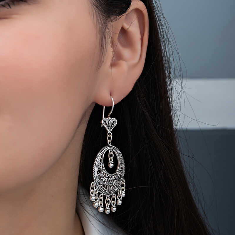 Silver Circle Filigree Dangle Women’s Earrings