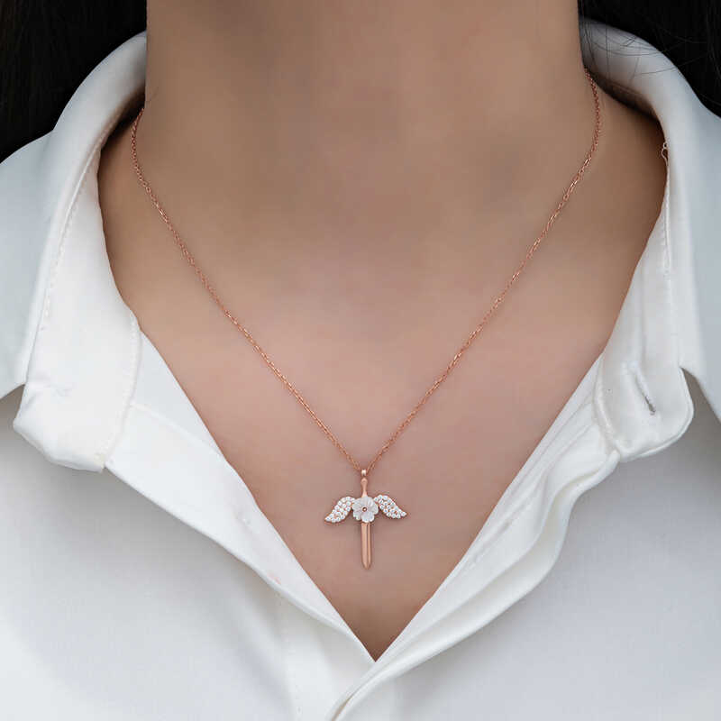 Silver Magnolia Flower Angel Women’s Necklace