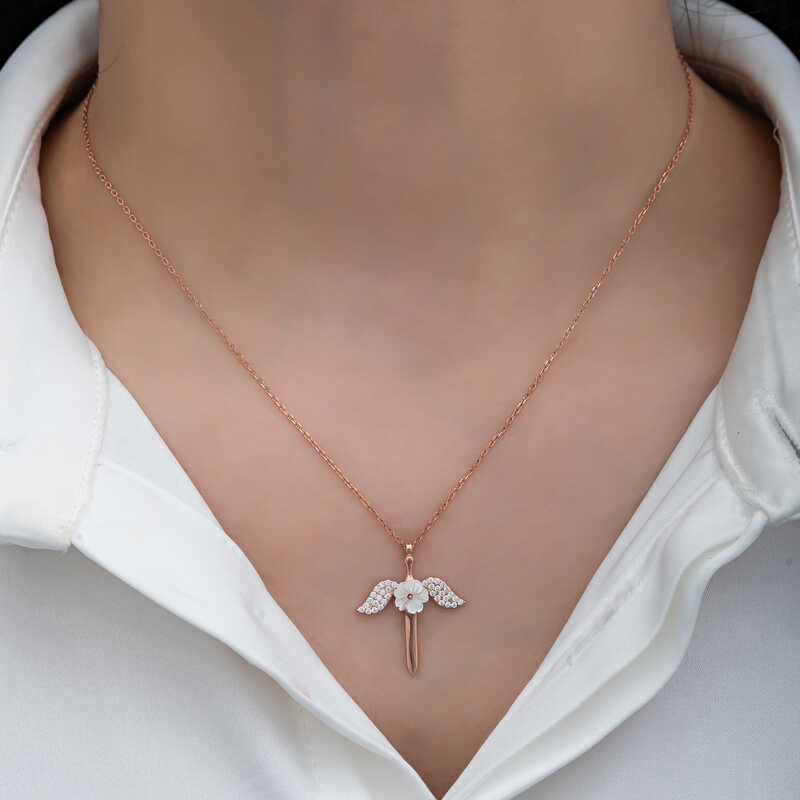 Silver Magnolia Flower Angel Women’s Necklace