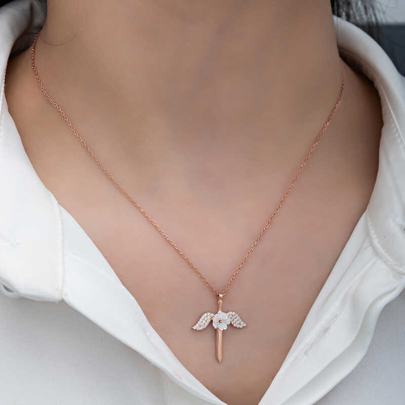 Silver Magnolia Flower Angel Women’s Necklace