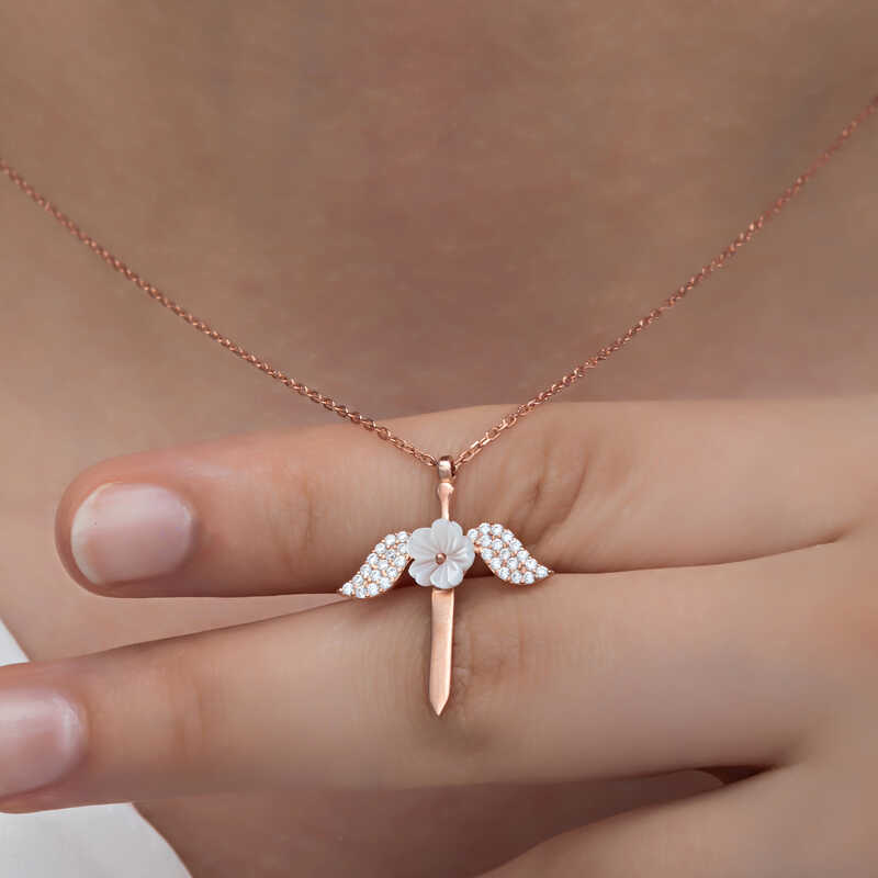 Silver Magnolia Flower Angel Women’s Necklace