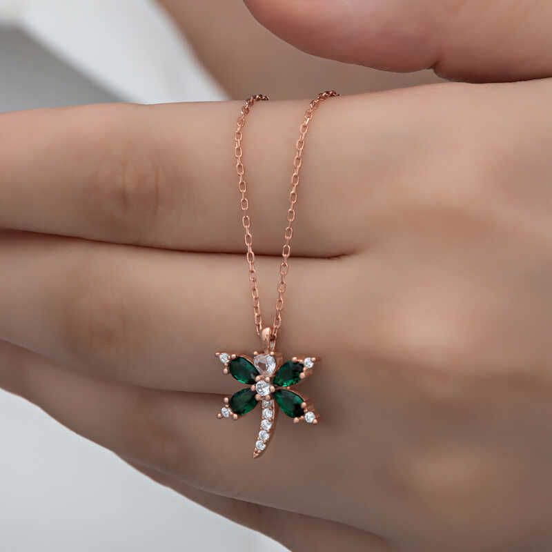 Silver Rose Dragonfly Women’s Necklace