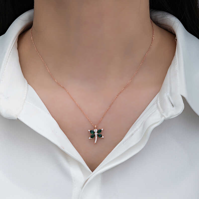 Silver Rose Dragonfly Women’s Necklace