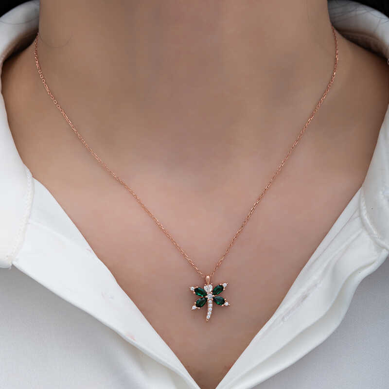 Silver Rose Dragonfly Women’s Necklace