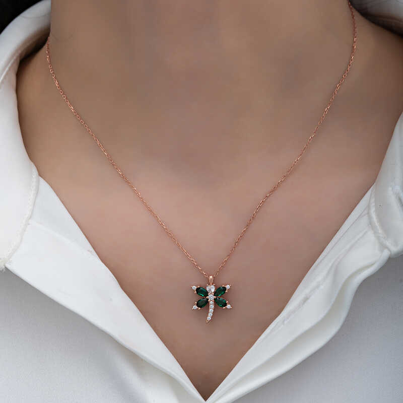 Silver Rose Dragonfly Women’s Necklace