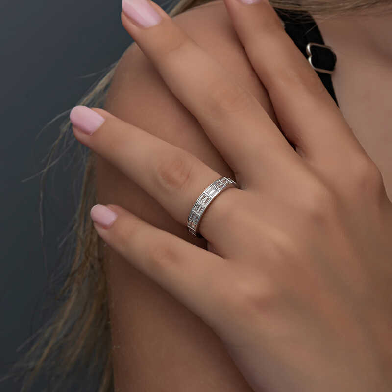 Silver Sequential Baguette Stone Women’s Ring