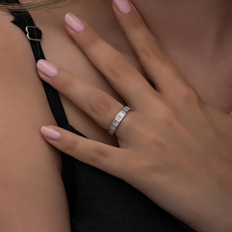 Silver Sequential Baguette Stone Women’s Ring
