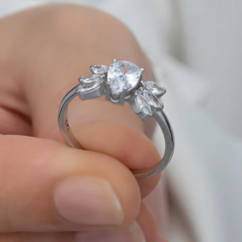 Silver Drop Zircon Stone Women’s Ring