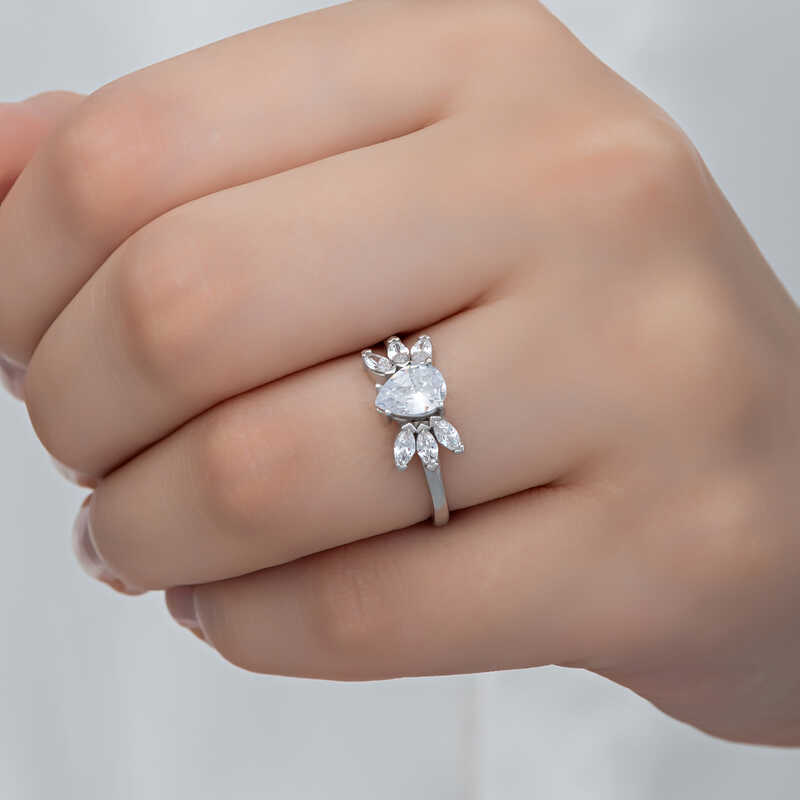 Silver Drop Zircon Stone Women’s Ring