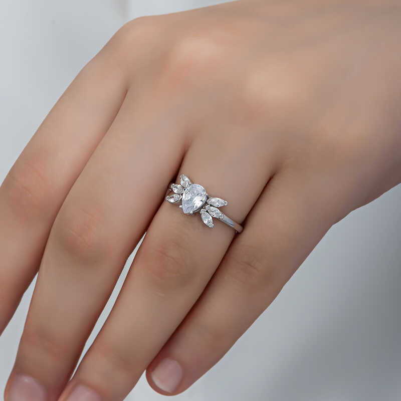 Silver Drop Zircon Stone Women’s Ring