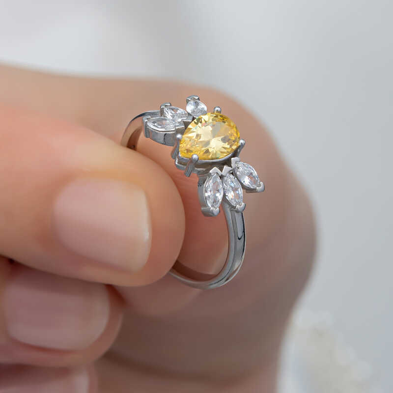 Silver Yellow Drop Zircon Stone Women’s Ring