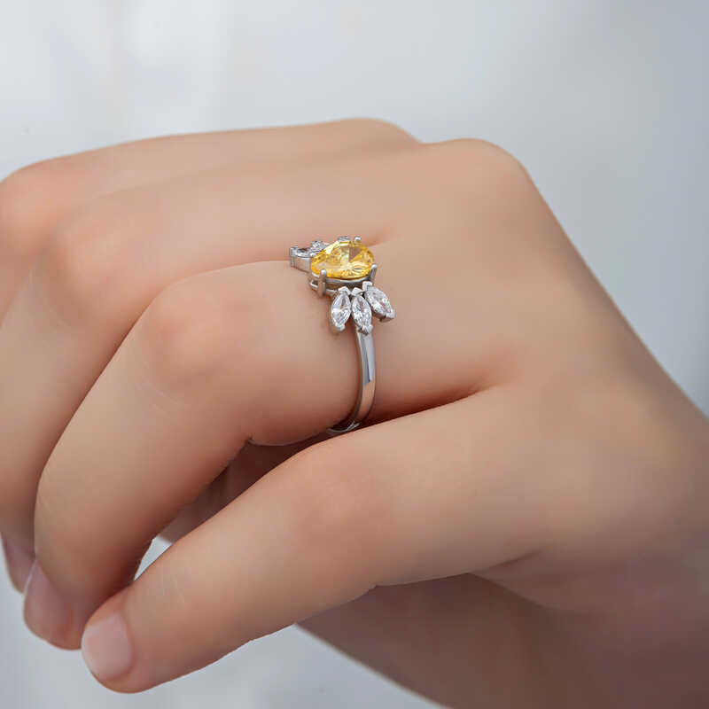 Silver Yellow Drop Zircon Stone Women’s Ring