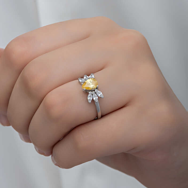 Silver Yellow Drop Zircon Stone Women’s Ring