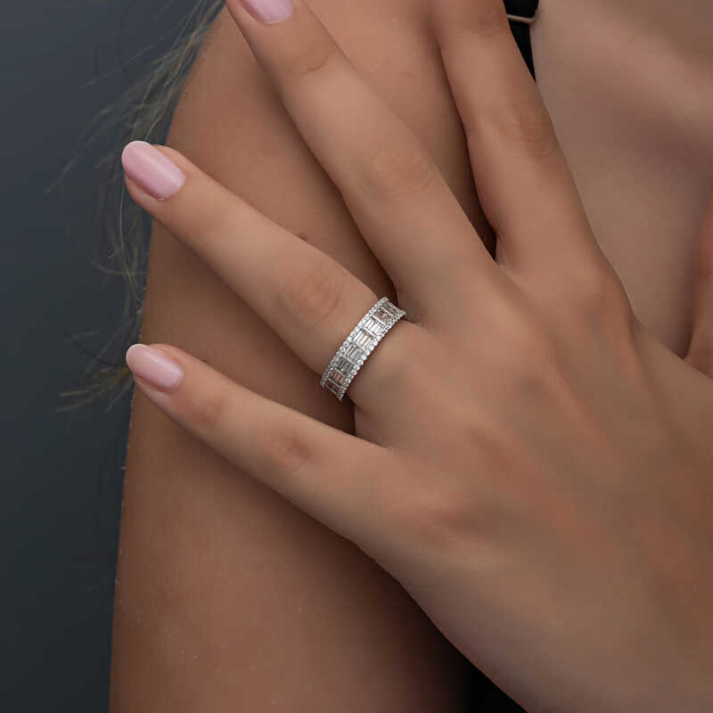 Silver Sequential Baguette Stone Women’s Ring