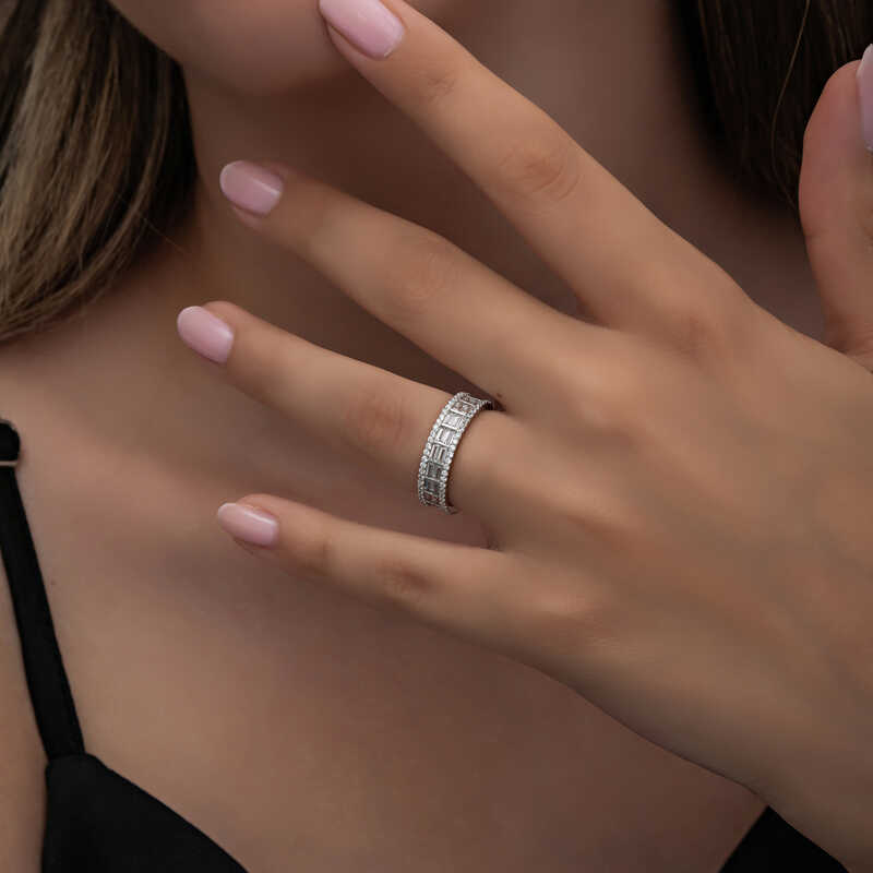 Silver Sequential Baguette Stone Women’s Ring