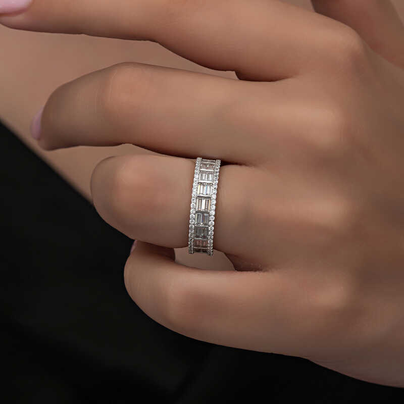 Silver Sequential Baguette Stone Women’s Ring