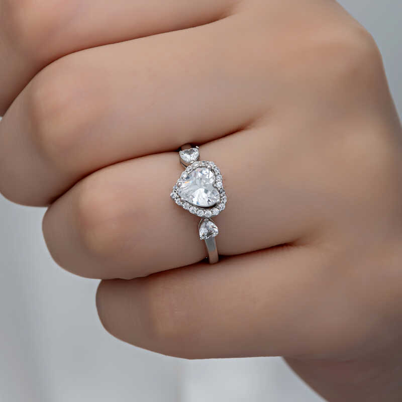 Silver White Stone Heart Women’s Ring