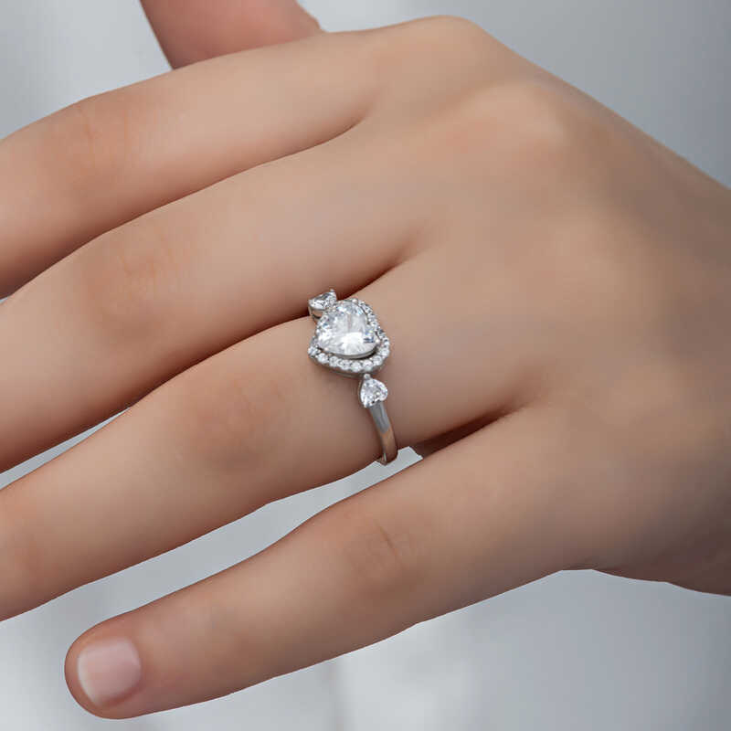 Silver White Stone Heart Women’s Ring