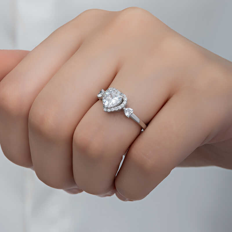 Silver White Stone Heart Women’s Ring