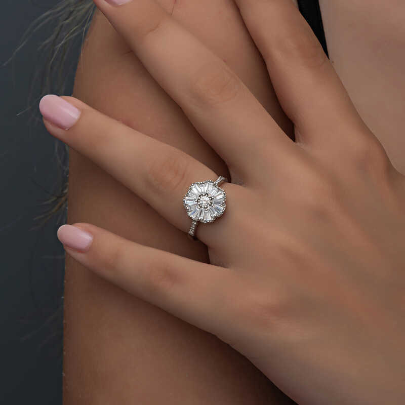 Silver Baguette Stone Women’s Ring