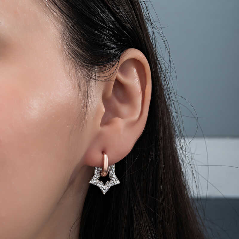 Silver Rose Dangle Star Women’s Earrings