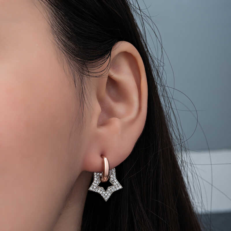 Silver Rose Dangle Star Women’s Earrings
