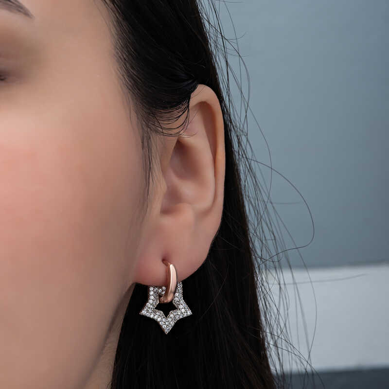 Silver Rose Dangle Star Women’s Earrings