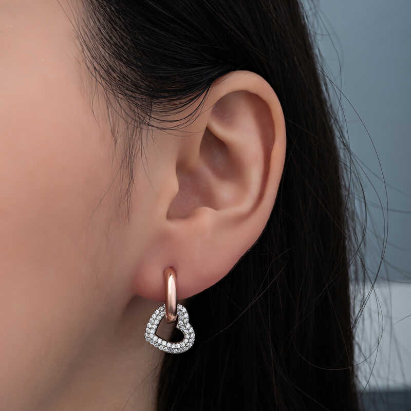 Silver Rose Dangle Heart Women’s Earrings