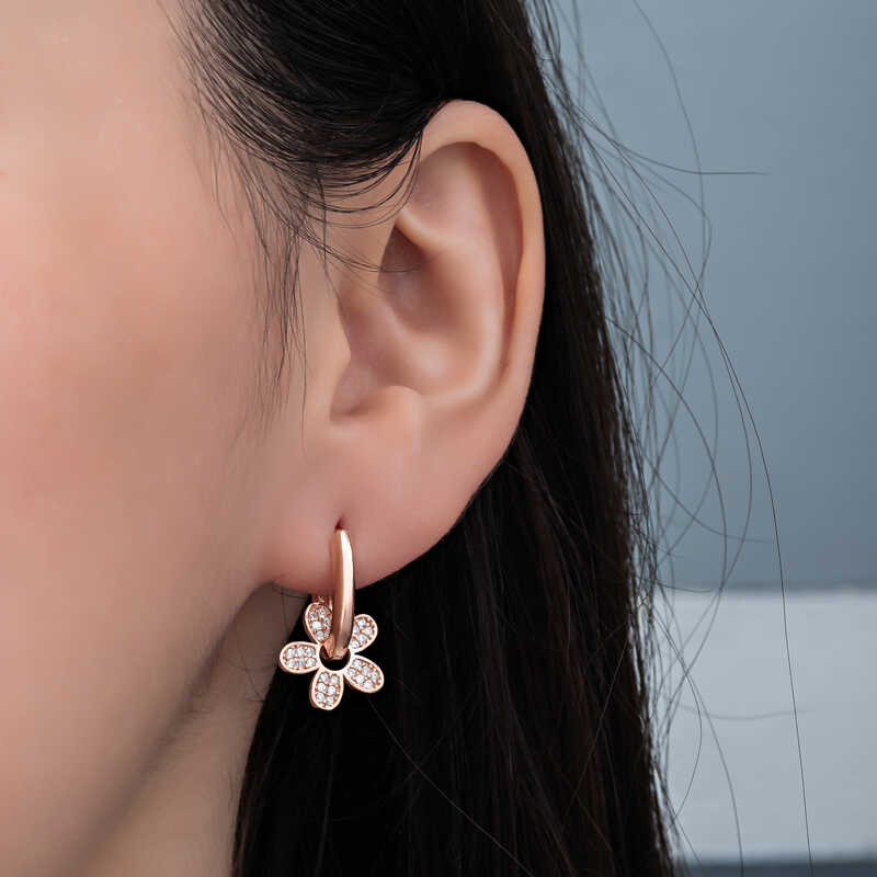Silver Rose Dangle Flower Patterned Women’s Earrings