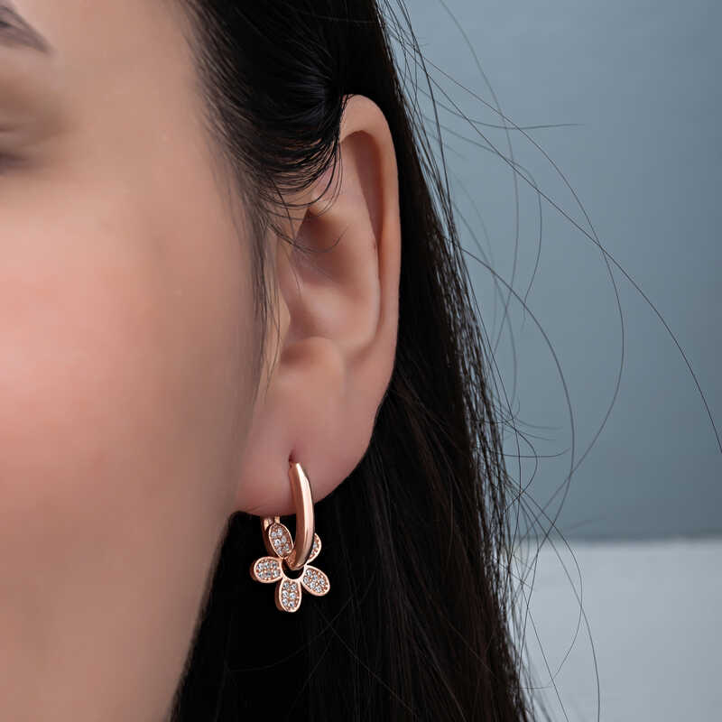 Silver Rose Dangle Flower Patterned Women’s Earrings