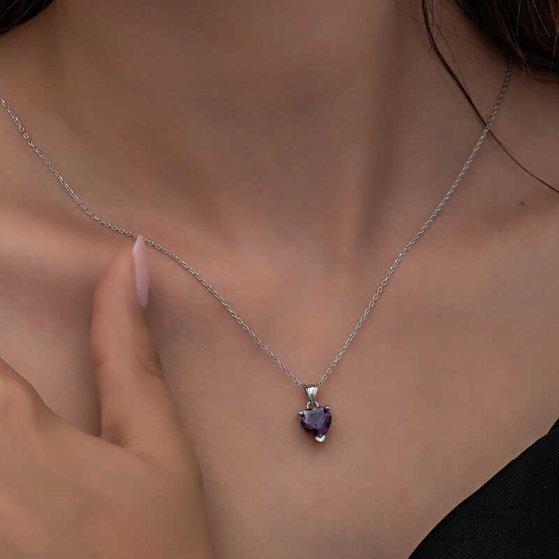 Silver Purple Stone Heart Women’s Necklace