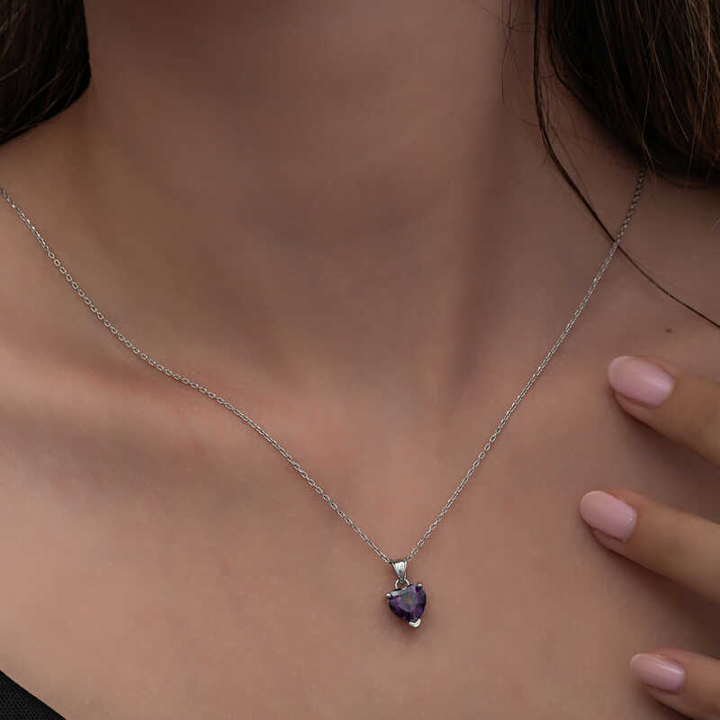Silver Purple Stone Heart Women’s Necklace