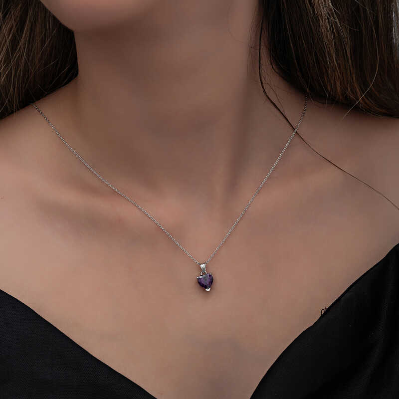 Silver Purple Stone Heart Women’s Necklace