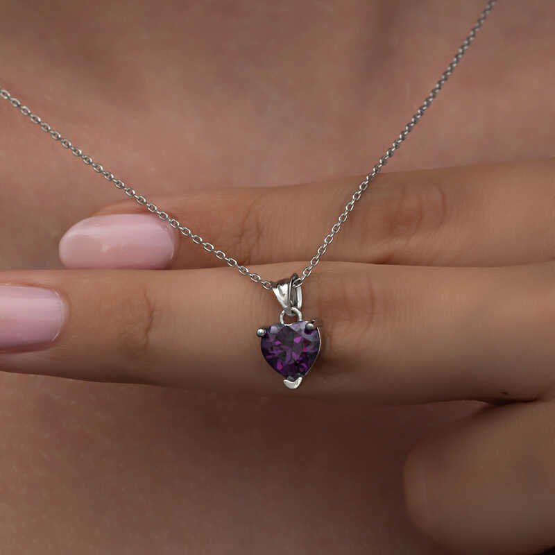 Silver Purple Stone Heart Women’s Necklace