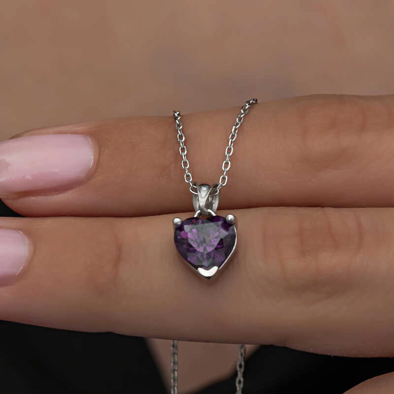 Silver Purple Stone Heart Women’s Necklace