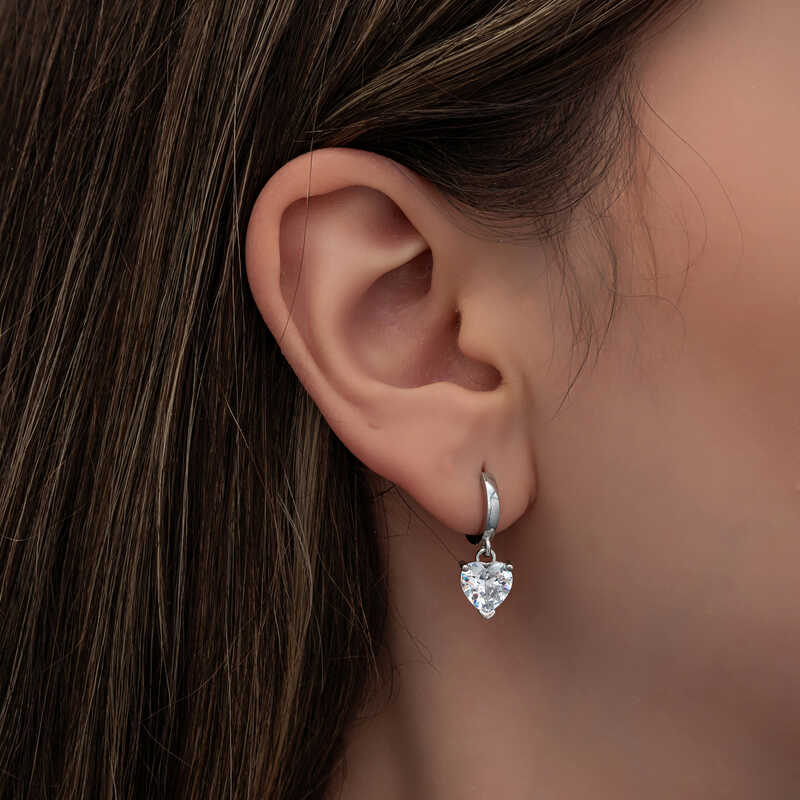 Silver White Stone Heart Women’s Earrings