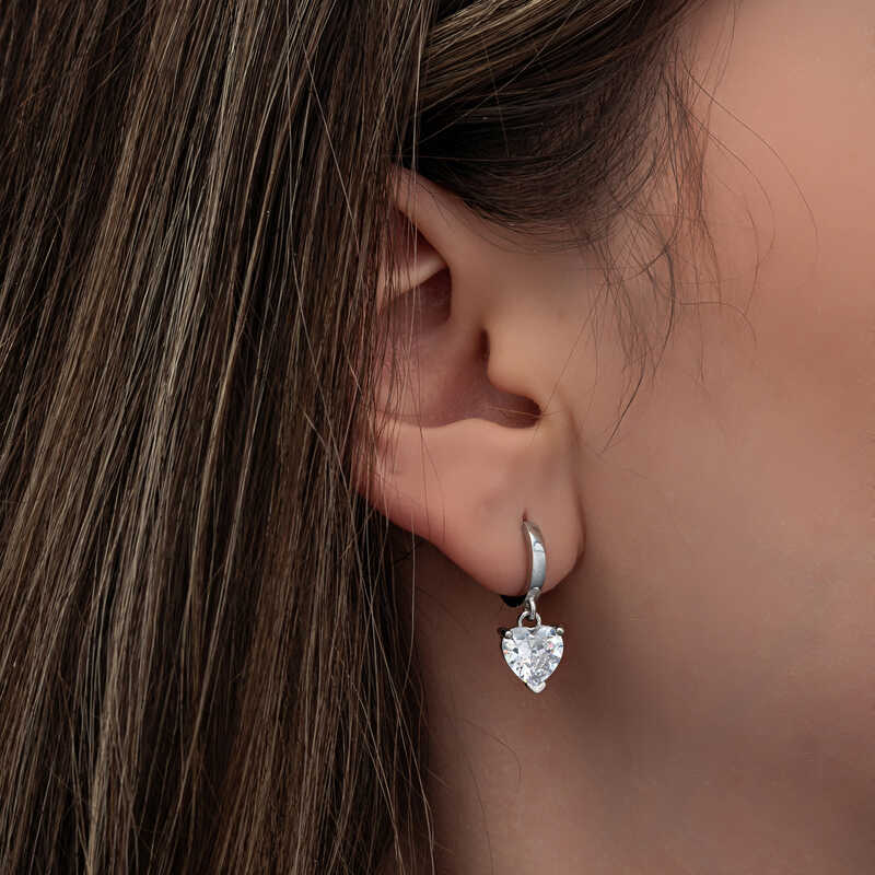 Silver White Stone Heart Women’s Earrings
