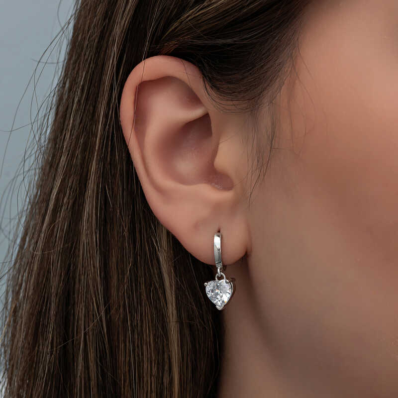Silver White Stone Heart Women’s Earrings