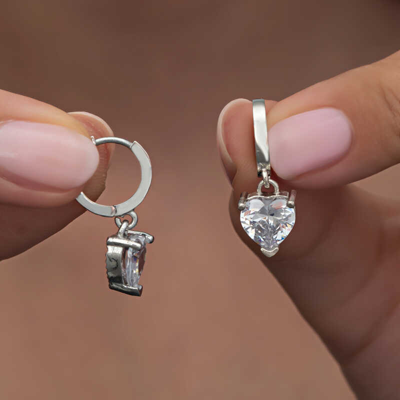 Silver White Stone Heart Women’s Earrings