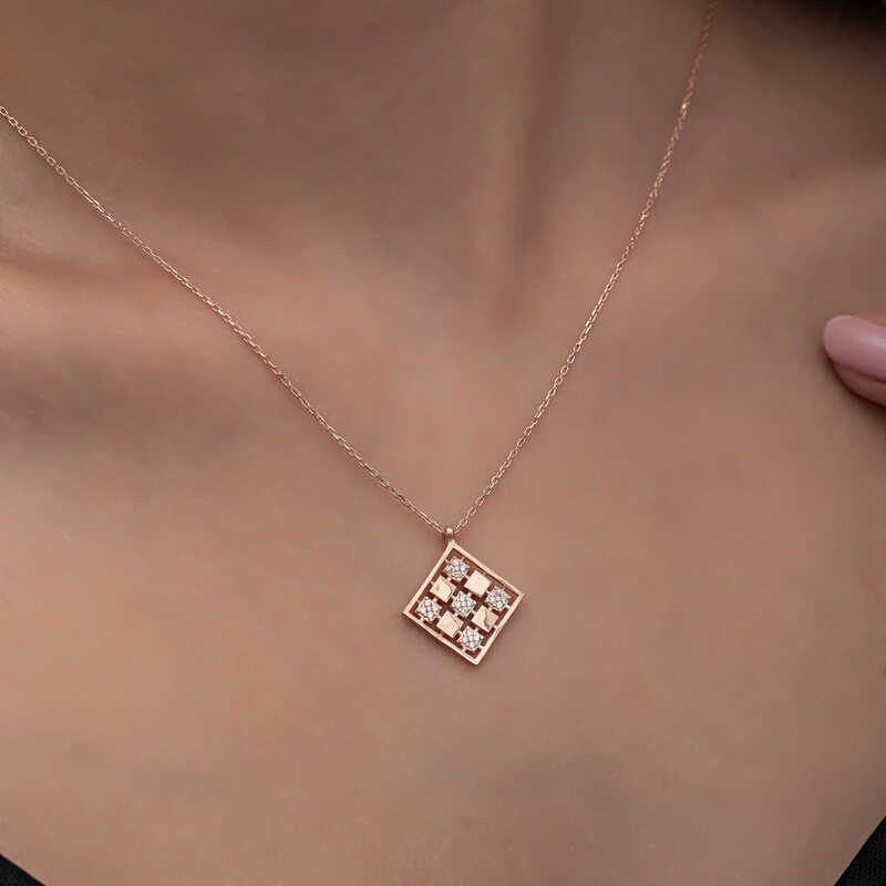 Silver Rose Square Zircon Stone Women’s Necklace