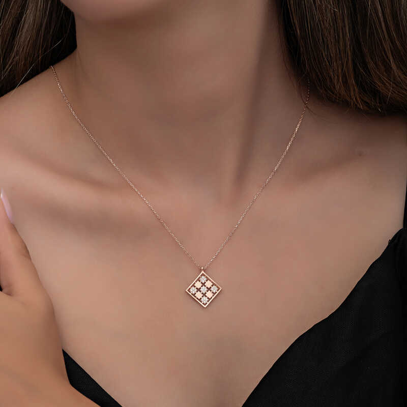 Silver Rose Square Zircon Stone Women’s Necklace