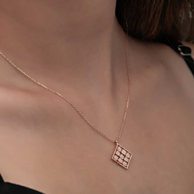 Silver Rose Square Zircon Stone Women’s Necklace